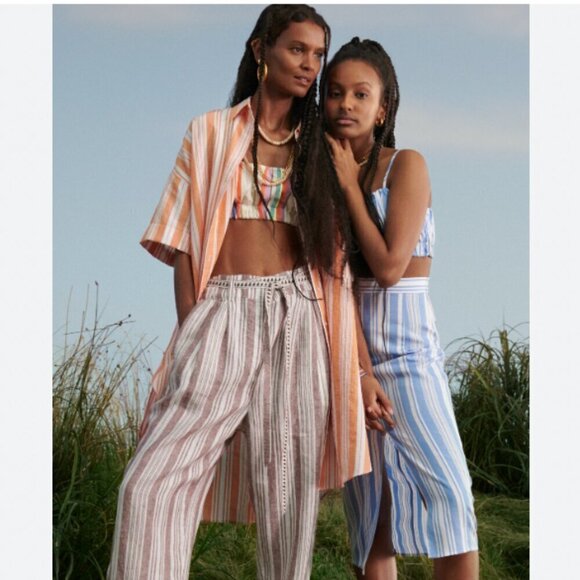 LEMLEM BY LIYA KEBEDE X H&M WHITE ORANGE STRIPED HIGH LOW SHIRT DRESS - XS/S - Picture 1 of 9